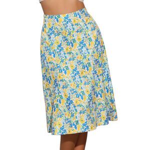 Floral Peasant Elastic Waist A-Line Leave Print Midi Skirt Summer Flower
